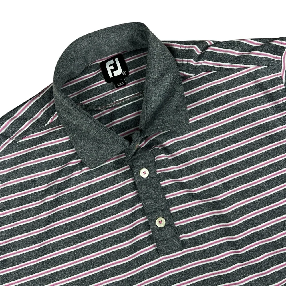 Footjoy FJ Polo Shirt Men's XL Grey Pink Golf Striped Athletic‎ Preppy Stretch